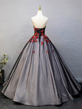 Black Strapless Tulle Sequins Long Prom Dress, A-Line Backless Evening Formal Gown HZ0429