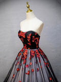 Black Strapless Tulle Sequins Long Prom Dress, A-Line Backless Evening Formal Gown HZ0429