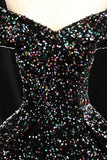 Glitter Black Princess Prom Dress, Off Shoulder Floor Length Ball Gown HZ0429