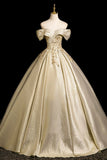Elegant Gold Prom Dress Ball Gown, Off the Shoulder Long Prom Formal Dress HZ0429