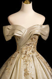 Elegant Gold Prom Dress Ball Gown, Off the Shoulder Long Prom Formal Dress HZ0429