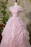 Pink Tulle Lace Long Prom Princess Dress, Pink A-Line Evening Party Dress HZ0429