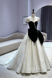 Black Velvet and White Satin Long Prom Dress, A-Line Sweetheart Neck Party Dress HZ0429