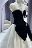 Black Velvet and White Satin Long Prom Dress, A-Line Sweetheart Neck Party Dress HZ0429