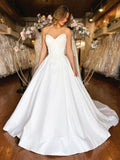 White Strapless Satin Long Prom Dress, Elegant A-Line Evening Party Dress HZ0429