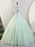 Beautiful Sage Green Tulle Floor Length Prom Dresses, A-Line Off the Shoulder Evening Part Dresses HZ0429