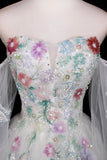 White Tulle Sequins Long Prom Dress, Beautiful A-Line Evening Party Dress HZ0429