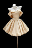 Champagne Satin Off-Shoulder Mini Ball Gown ¨C Voluminous Ruffled Formal Party Dress HZ0429