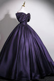 Retro Purple Satin Long Prom Dress, Elegant Off the Shoulder Formal Dresses HZ0429