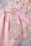 Pink Satin Lace Long Prom Dress, Lovely A-Line Off the Shoulder Evening Formal Dress HZ0429