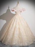 Pink and Champagne Lace Long Prom Dress, Beautiful V-Neck Evening Party Dress HZ0429