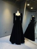Black Velvet Long Prom Dress, A-Line Lace Up Evening Party Dress HZ0429