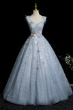 Enchanting Sky Blue Glitter Tulle Ball Gown, Beautiful A-Line Party Dress HZ0429