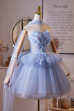 Blue Flower Fairy Beading Butterfly Prom Dresses, Cute A-Line Homecoming Dresses HZ0429